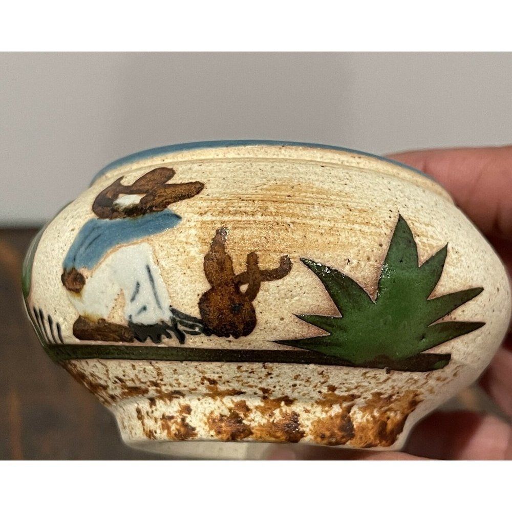 VTG Mexican Artisan Pottery Bowl 3 Inch Signed Folk Art Hand Paint Latin Culture